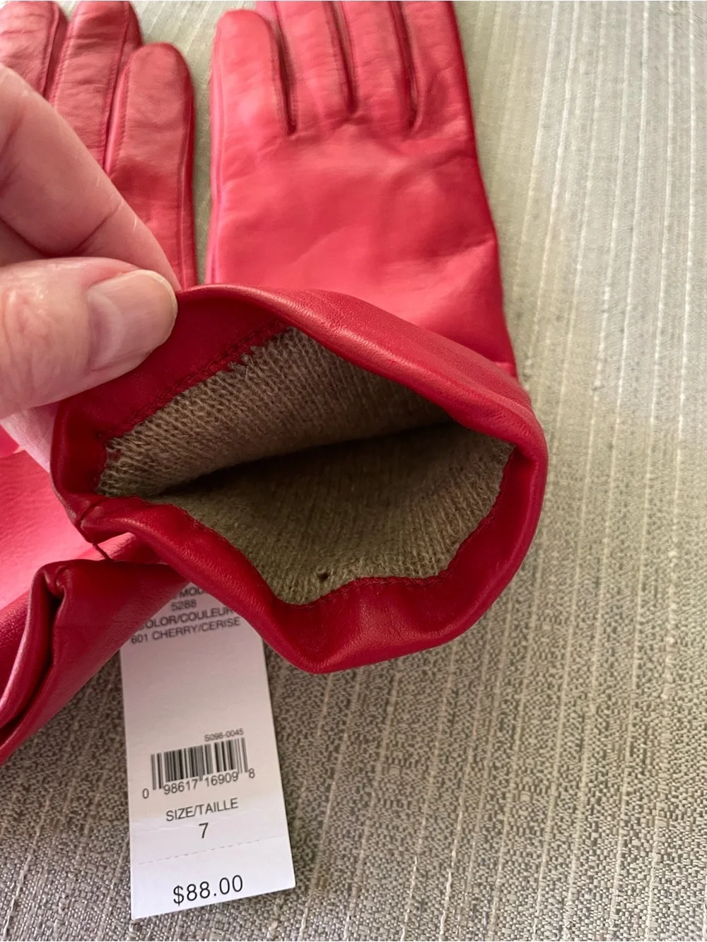 Lord & Taylor Red Leather Long Gloves